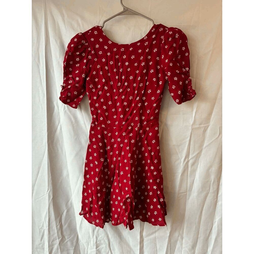 Reformation Bard Crepe Mini Dress in Red White Floral Print Womens Size 0